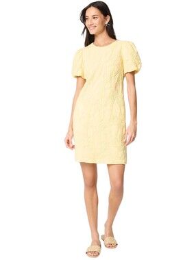 J. Crew Short Puff-Sleeve Textured Shift Dress in Pale Yellow Size 2